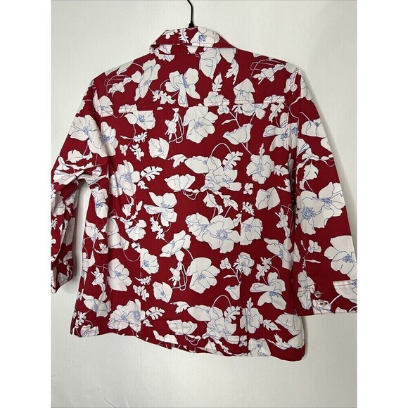 Cappagallo Red Floral Tropical Button Down Blouse Petite Medium - Picture 4 of 6
